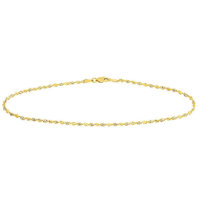 14K Yellow Gold 2.1mm Two-Tone Dorica Chain Anklet with Lobster Lock, 10 inch