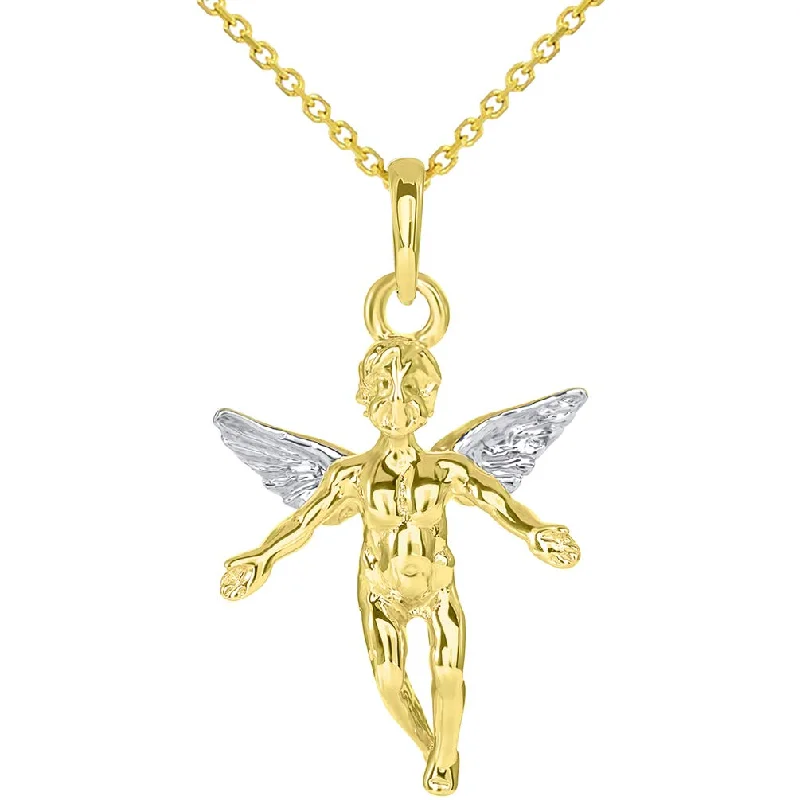 14k Solid Yellow Gold 3D Cherub Angel Pendant Available with Rolo, Curb, or Figaro Chain Necklaces