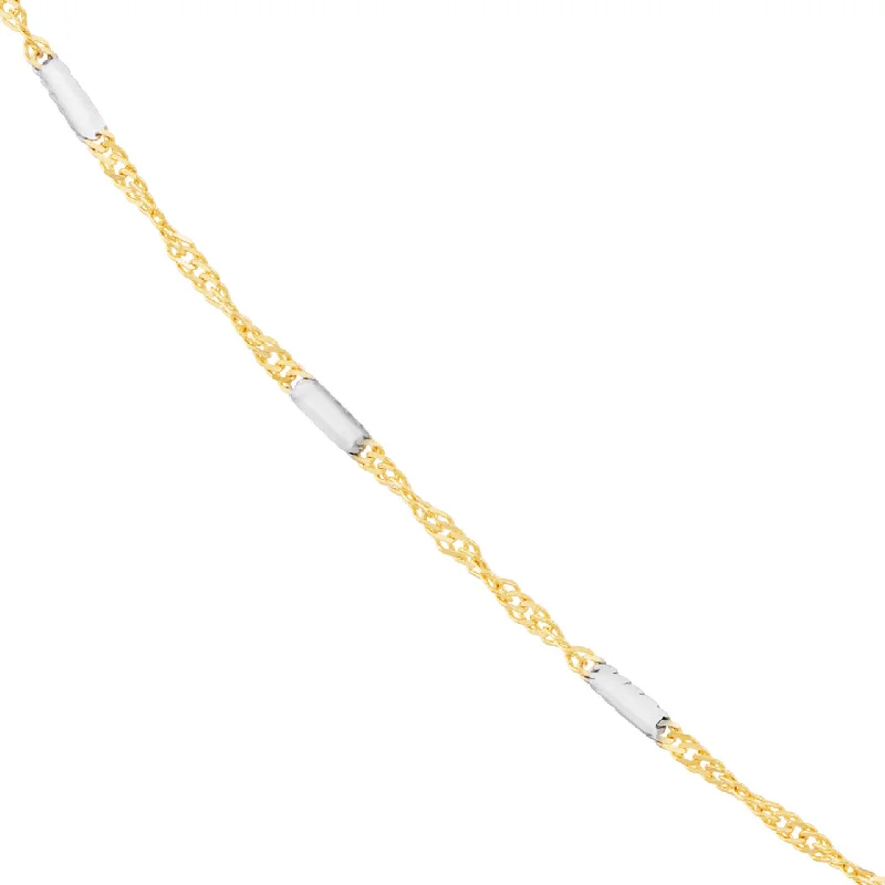 14K Two-Tone 1.45mm Singapore Flat Saturn Chain Necklace with Lobster Lock