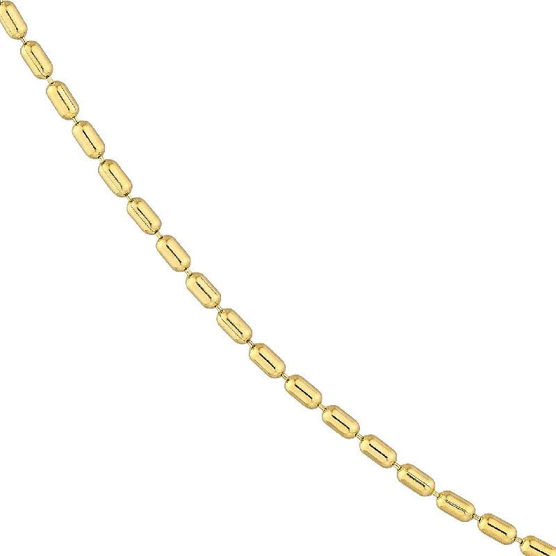 14K Yellow Gold 1.50mm Long Bead Chain Necklace with Lobster Lock