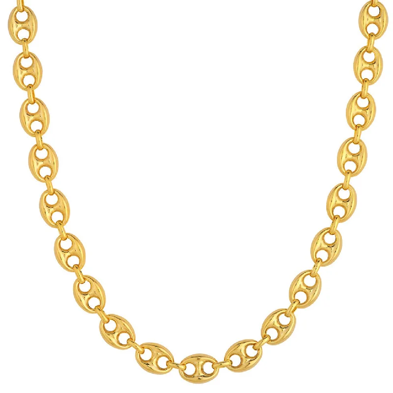 14K Yellow Gold 10mm Thick Puffed Mariner Chain Necklace with Lobster Lock