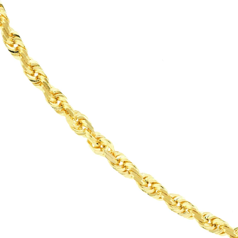 Solid 14K Yellow Gold 2 mm Diamond-Cut Rope Chain Necklace with Lobster Lock