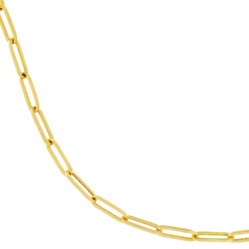 14K Yellow Gold 3.8mm Hollow Paperclip Split Chain Necklace with Push Lock