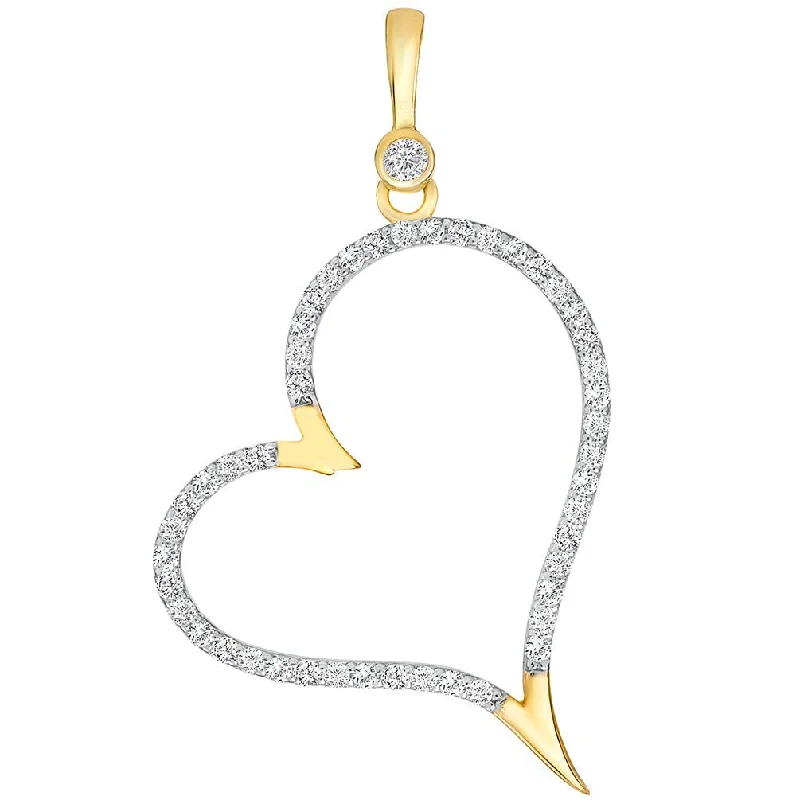 14k Yellow Gold Elegant Cubic Zirconia Open Heart Pendant