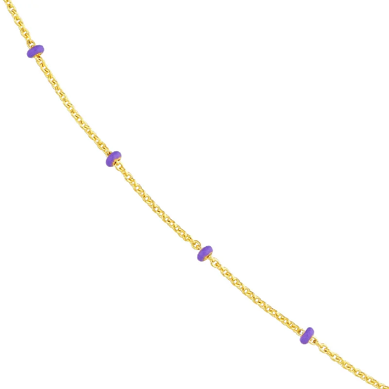 14K Yellow Gold Lilac Enamel Bead Saturn Chain Necklace with Lobster