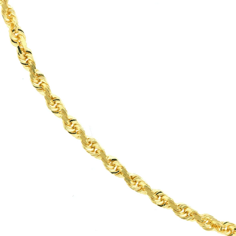 14K Yellow Gold or White Gold 2.15mm Diamond-Cut Rope Chain Necklace with Lobster Lock