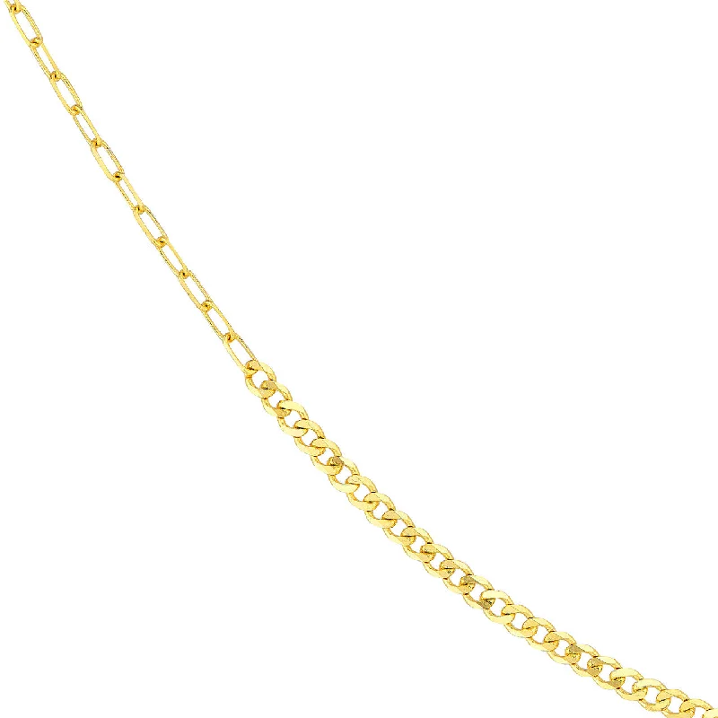 14K Yellow Gold Half Paperclip and Half Curb Cuban Chain Necklace with Lobster Lock (50/50 chain)