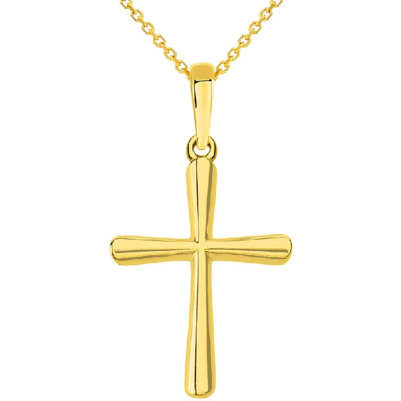 14k Yellow Gold Slender Small Cross Charm Pendant Necklace