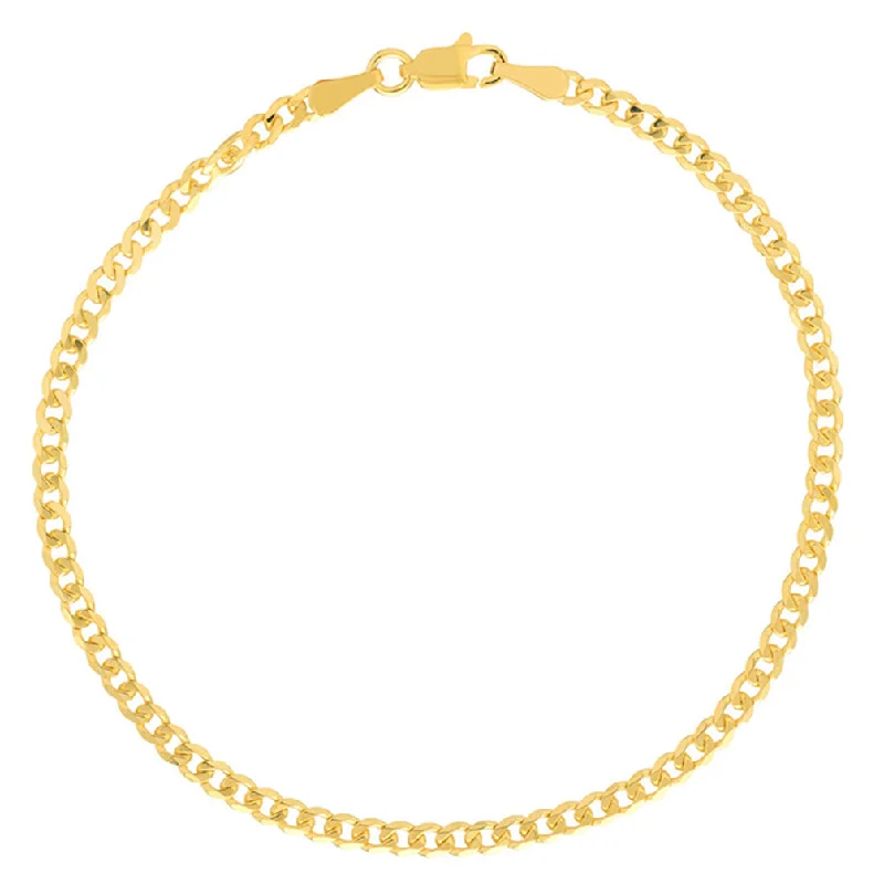 Solid 14K Yellow Gold, White Gold and Rose Gold 2.70mm Open Curb Chain Bracelet with Lobster Claw Clasp