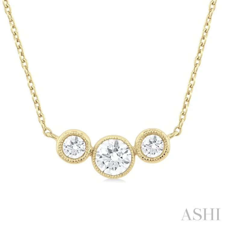 1/2 ctw Past, Present & Future 3-Stone Bezel Set Round Cut Diamond Necklace in 14K Yellow Gold