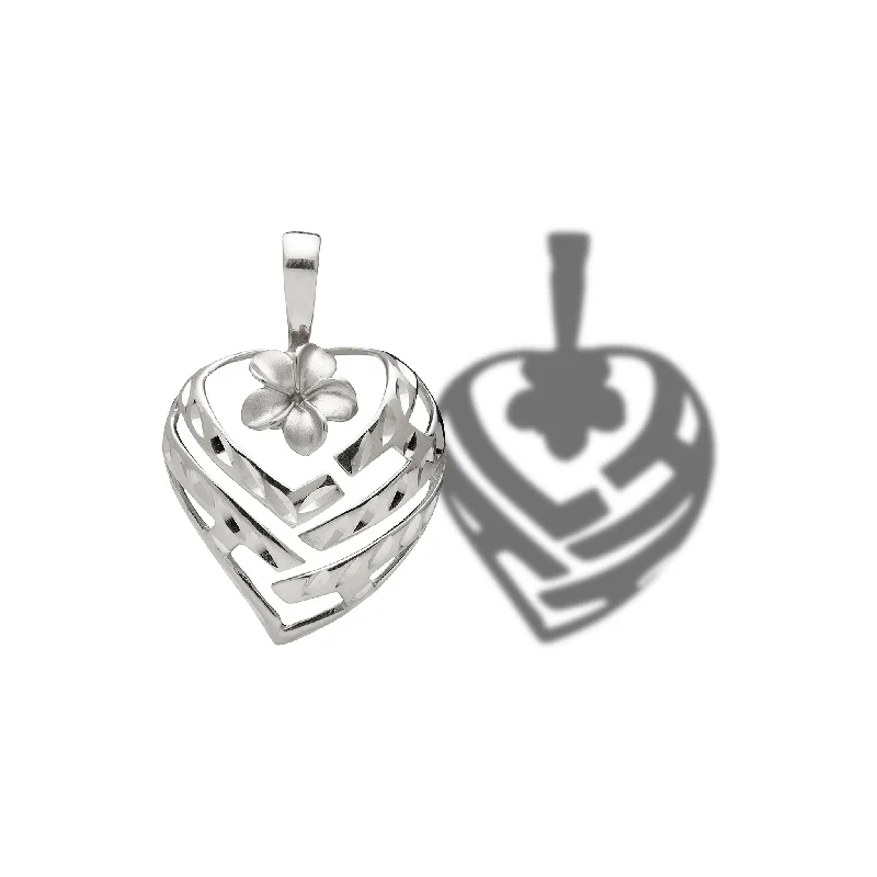 Aloha Heart Plumeria Pendant in White Gold - 18mm