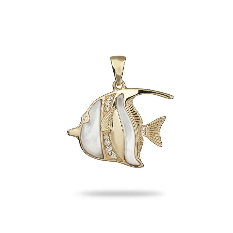 Sealife Angelfish Mother of Pearl Pendant in Gold with Diamonds - 23mm