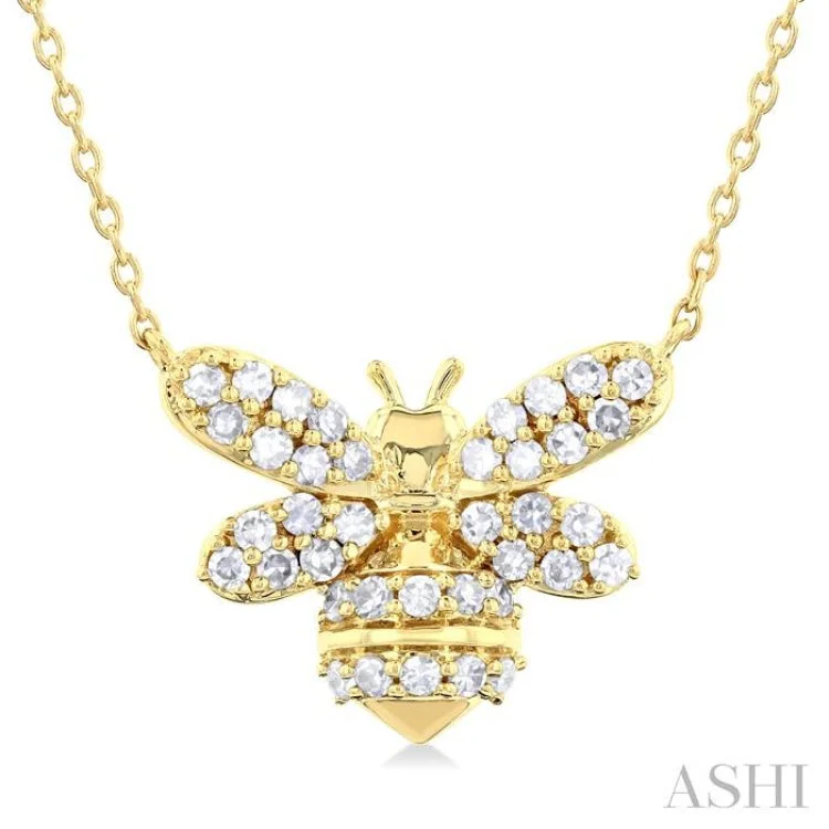 1/4 ctw Petite Bumble Bee Round Cut Diamond Fashion Pendant With Chain in 10K Yellow Gold