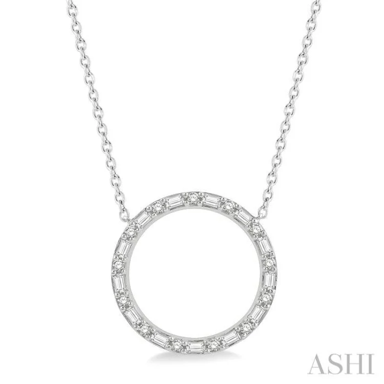 1/2 Ctw Circle Baguette and Round Cut Diamond Pendant in 14K White Gold