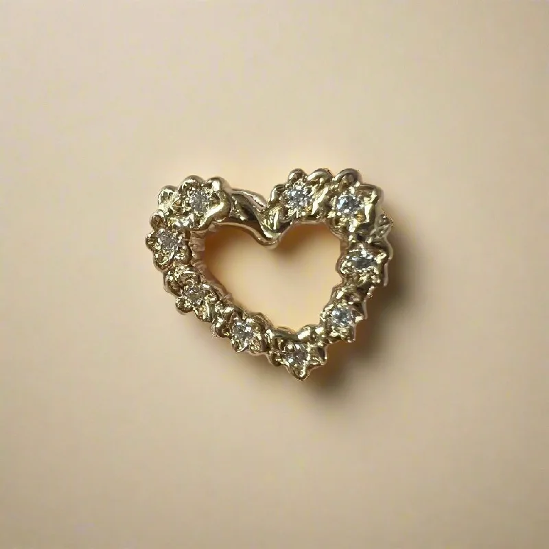 Small Slanted Heart Pendant w/ or w/o Diamonds in 14K Yellow or White Gold