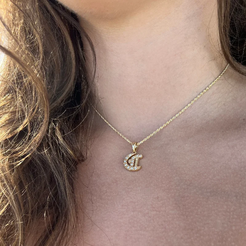 Diamond Initial Pendant in 14K Yellow or White Gold [various letters available]