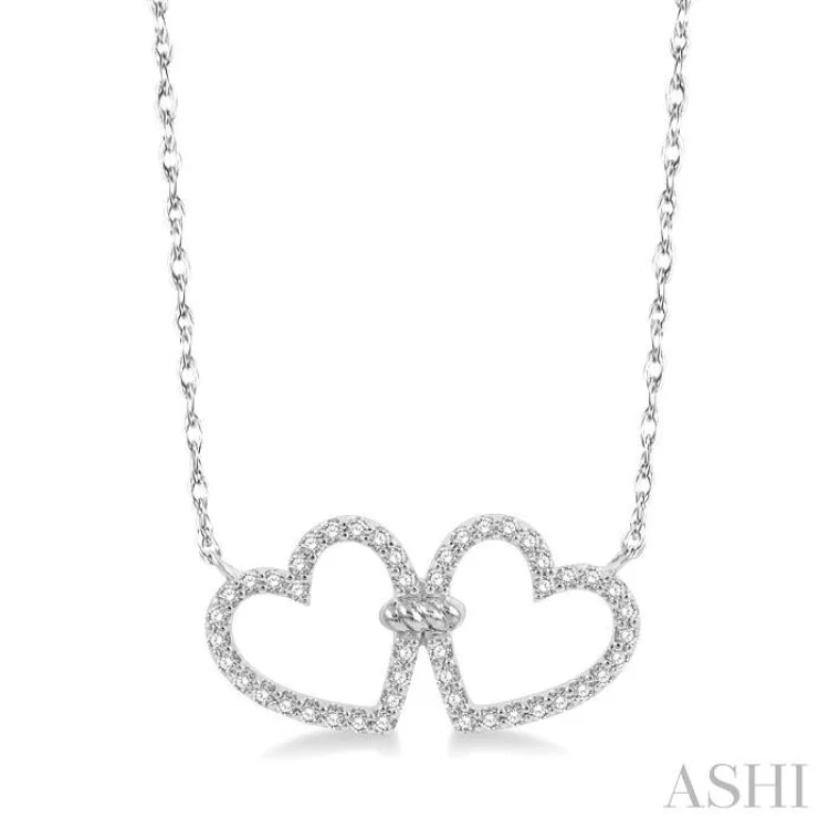 1/4 ctw Coupled Twin Heart Round Cut Diamond Necklace in 10K White Gold