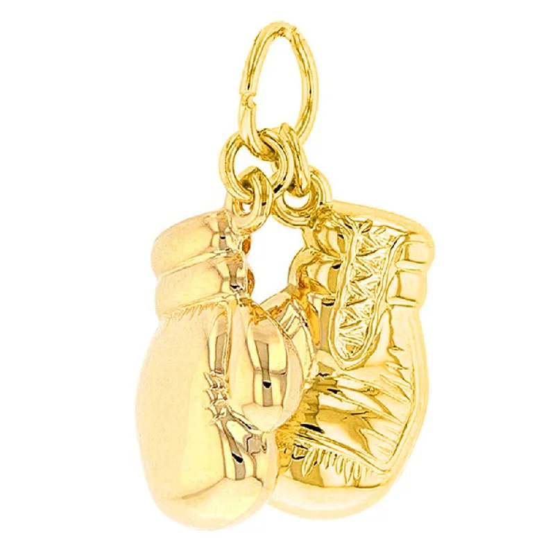 High Polish 14k Yellow Gold 3D Boxing Gloves Charm Sports Pendant