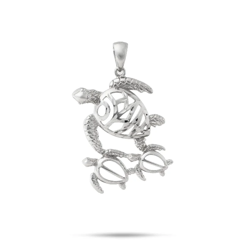 Honu ʻOhana (Family) Pendant in White Gold - 25mm