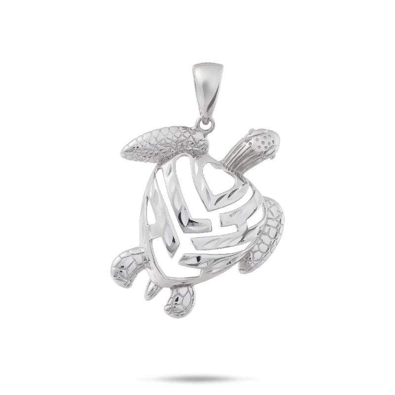 Honu Aloha Heart Pendant in White Gold - 26mm