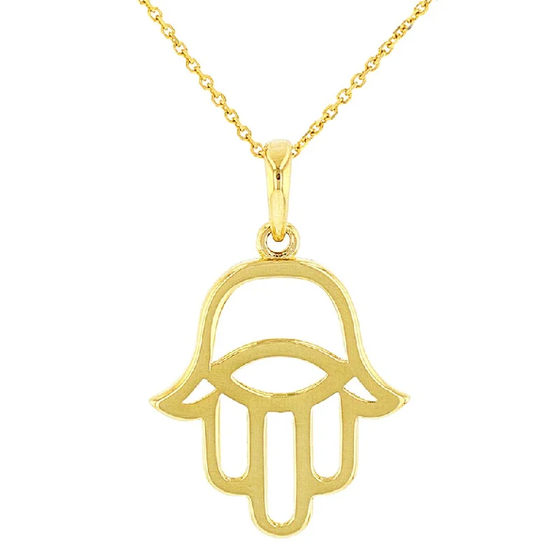 Jewelry America Solid 14K Gold Hamsa Hand of Fatima with Evil Eye Charm Pendant