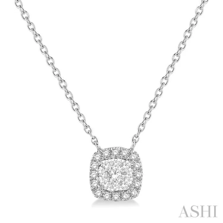 1/6 Ctw Cushion Shape Pendant Lovebright Diamond Necklace in 14K White Gold