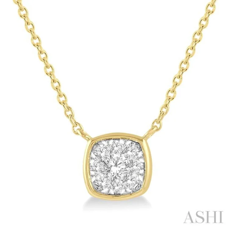 1/6 Ctw Cushion Shape Pendant Lovebright Diamond Necklace in 14K Yellow and White Gold