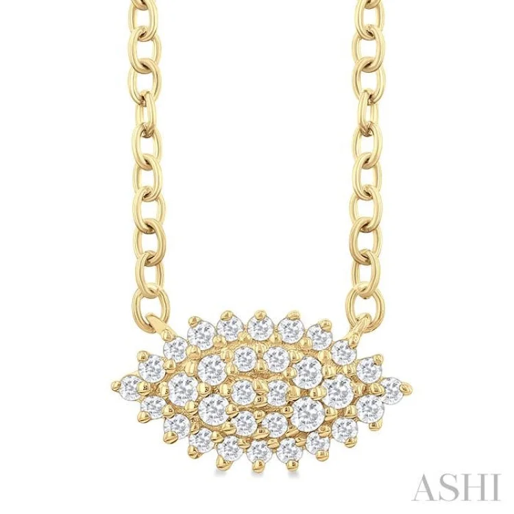 1/6 Ctw Petite East-West Set Marquise Shape Round Cut Diamond Cluster Fashion Pendant With Chain in 10K Yellow Gold