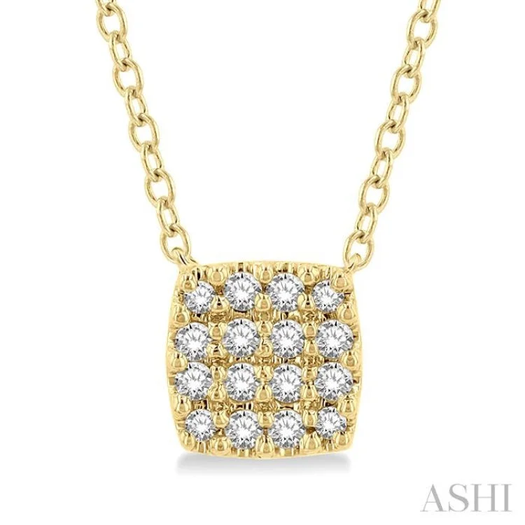 1/8 Ctw Cushion Shape Round Cut Diamond Petite Fashion Pendant With Chain in 10K Yellow Gold