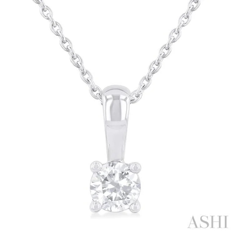 1/3 Ctw Prong Set Round Cut Diamond Solitaire Pendant With Chain in 14K White Gold