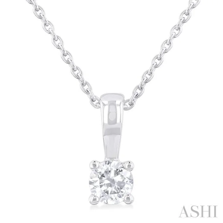 1/5 Ctw Prong Set Round Cut Diamond Solitaire Pendant With Chain in 14K White Gold