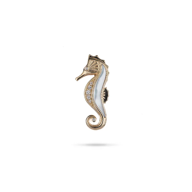 Sealife Seahorse Mother of Pearl Pendant in Gold with Diamonds- 27mm