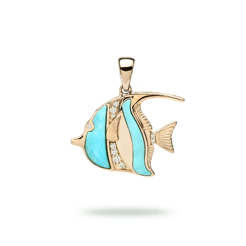 Sealife Angelfish Turquoise Pendant in Gold with Diamonds - 23mm