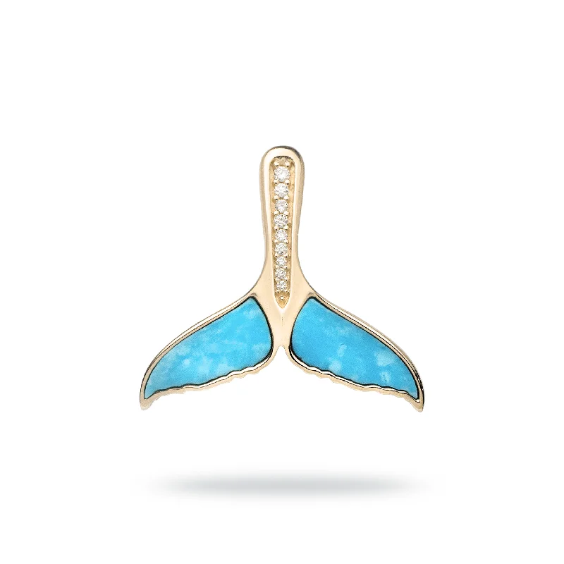 Sealife Whale Tail Turquoise Pendant in Gold with Diamonds - 22mm