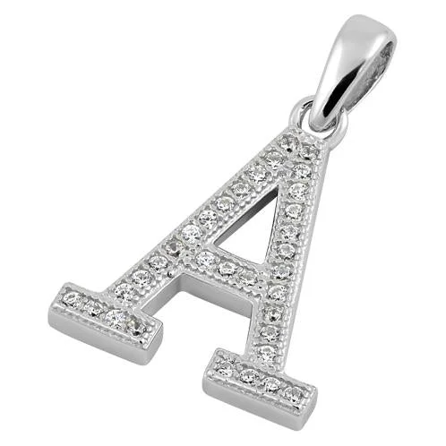 Sterling Silver Letter A CZ Pendant