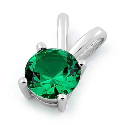 Sterling Silver Round Emerald CZ Pendant