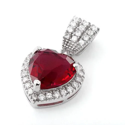 Sterling Silver Ruby Big Heart CZ Pendant