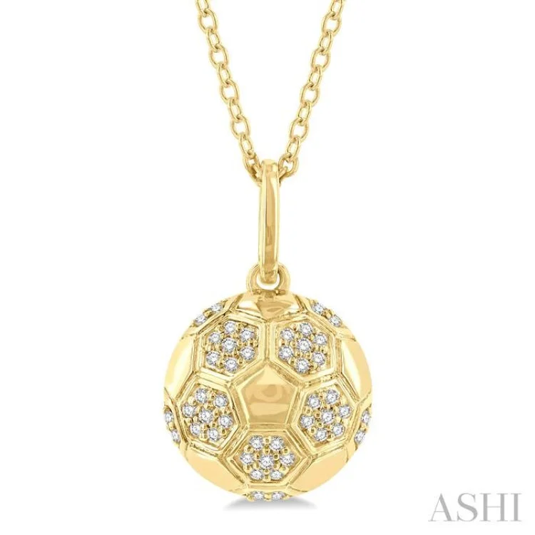 1/6 ctw Petite Soccer Ball Round Cut Diamond Fashion Pendant With Chain in 10K Yellow Gold