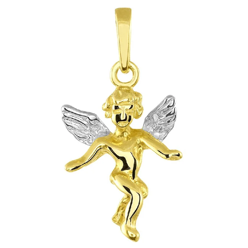 Solid 14k Yellow Gold 3D Angel with Open Arms Charm Pendant