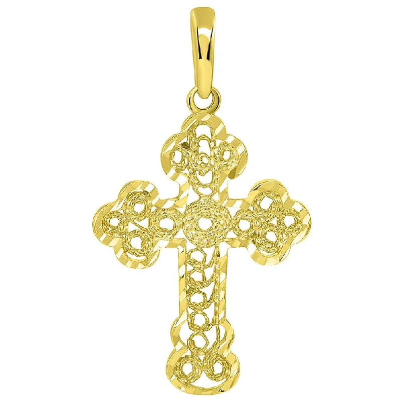 Solid 14k Yellow Gold Filigree Eastern Orthodox Cross Pendant