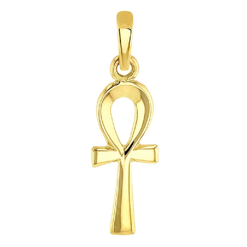 Solid 14k Yellow Gold Mini Egyptian Ankh Cross Charm Pendant