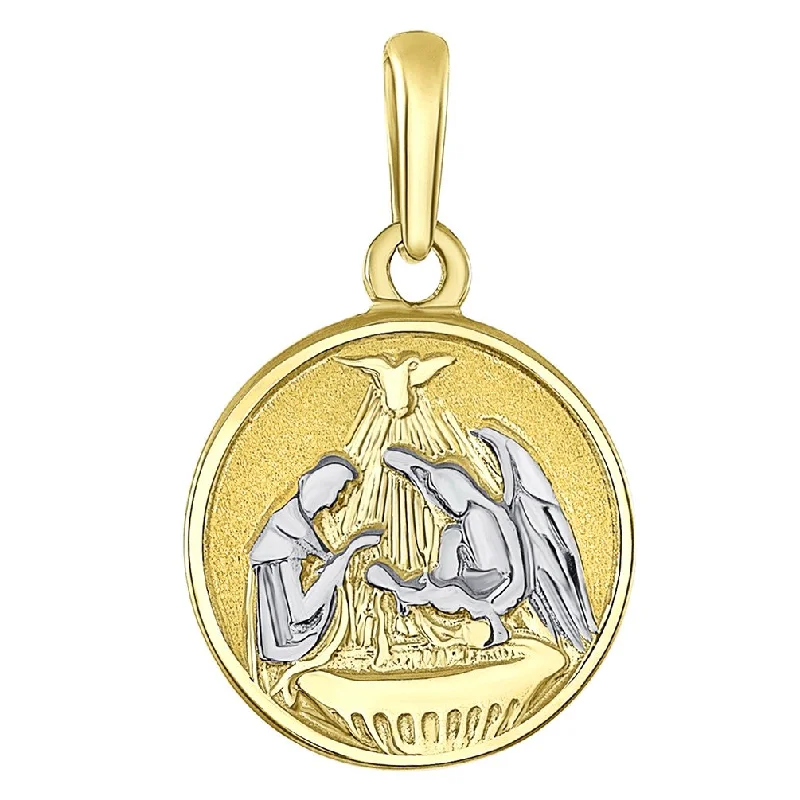 Solid 14k Yellow Gold Round Holy Spirit Baptism Charm Christening Pendant