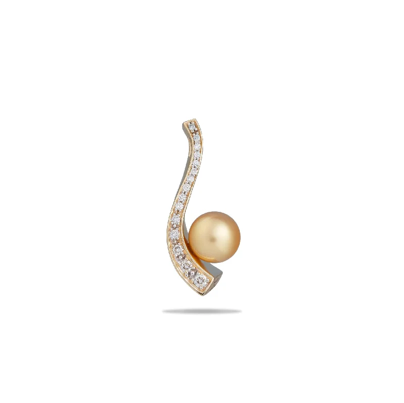 South Sea Gold Pearl Pendant in Gold with Diamonds - 11-12mm