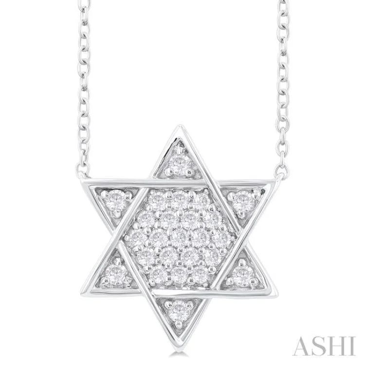 1/4 Ctw Star of David Petite Round Cut Diamond Fashion Pendant With Chain in 14K White Gold