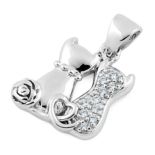 Sterling Silver Couple Cats CZ Pendant