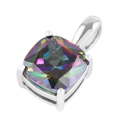 Sterling Silver Cushion Cut Rainbow Topaz CZ Pendant