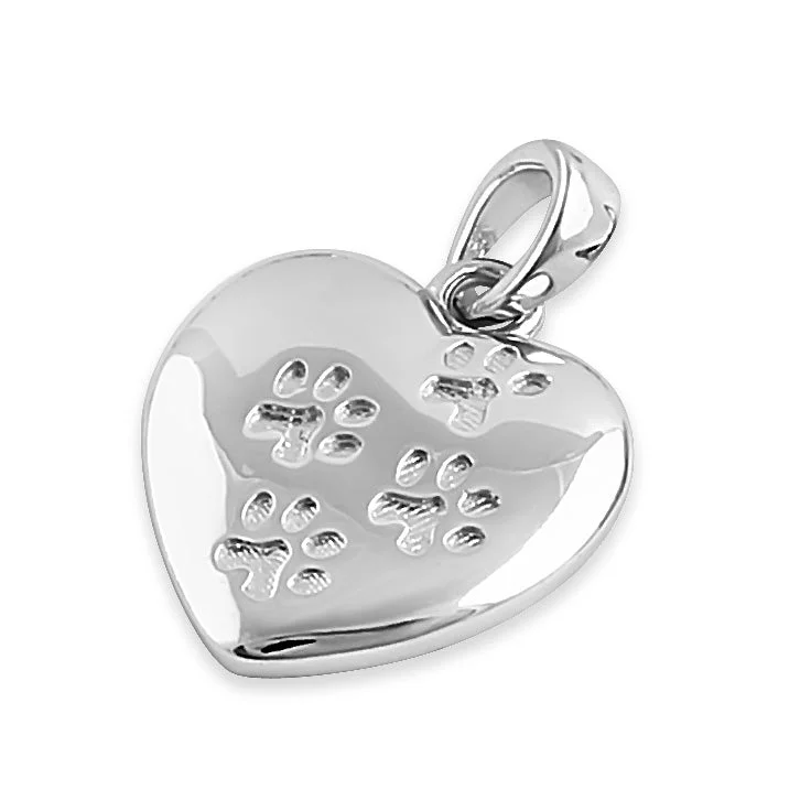 Sterling Silver Heart Paw Prints Pendant