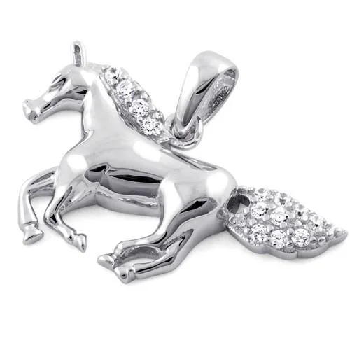 Sterling Silver Horse Clear CZ Pendant