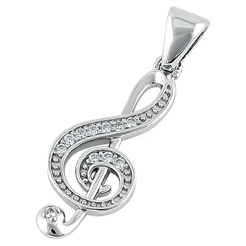 Sterling Silver Music Note CZ Pendant