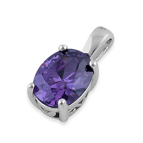 Sterling Silver Oval Amethyst CZ Filigree Pendant